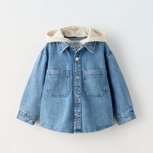 Zara Blue Denim Jacket with Cream Hood